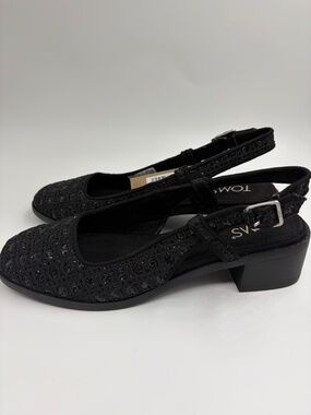 Toms Jaclyn Black Crochet Slingback Block Heel